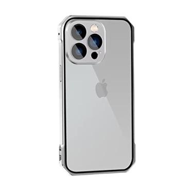 Imagem de Capa compatível com iPhone 13 Pro, capa de metal de liga de alumínio com filme de lente de câmera de vidro, capa protetora transparente antiarranhões de policarbonato rígido magnético traseira transparente cobertura da moldura - cinza