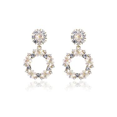 Imagem de SHOUWAN Brincos de argola de flor colorida para mulheres brincos de noiva, Aço inoxidável, Sem pedras preciosas