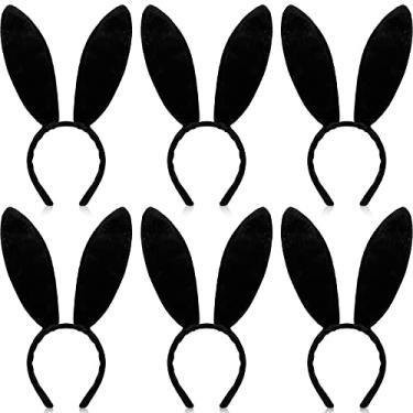 Imagem de 6 peças de orelhas de coelho fofas tiara de coelho para todas as idades, fantasia, cosplay, Dia dos Namorados, Natal (preto)