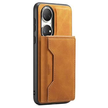 Imagem de KVIBEO Capa para Huawei P50/P50 Pro, 2 em 1 carteira de couro de luxo destacável com compartimentos para cartões e suporte à prova de choque proteção de fivela magnética, marrom, P50 Pro 6,6 polegadas