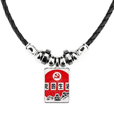 Imagem de DIYthinker Colar com emblema de festa comunista chinesa de pinheiro com pingente de corda de couro