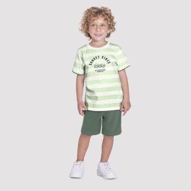 Imagem de Conjunto Menino Alakazoo Camiseta E Bermuda Moletom Listrada Verde