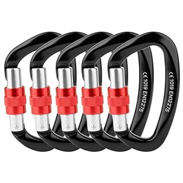 Imagem de Mosquetão de bloqueio - 25kN 2,540 kg Mosquetão de escalada em forma de D mosquetão preto (pacote com 4)