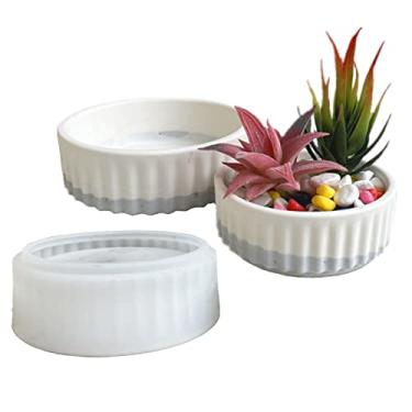 Imagem de Molde de silicone para vaso de flores listrado vertical redondo para suculentas, molde de concreto, gesso, resina epóxi, argila de cimento, molde de caixa de armazenamento