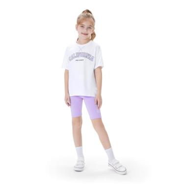 Imagem de PATPAT Conjunto de 2 peças para meninas, conjunto de camiseta e leggings, short de motociclista para meninas, Roxo lavanda, 9-10 Anos