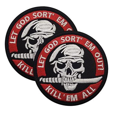 Imagem de 2 peças de patch de faca de caveira boina Spec Ops Patch Kill Them All Let God Sort Them Out bordado tático moral (vermelho)