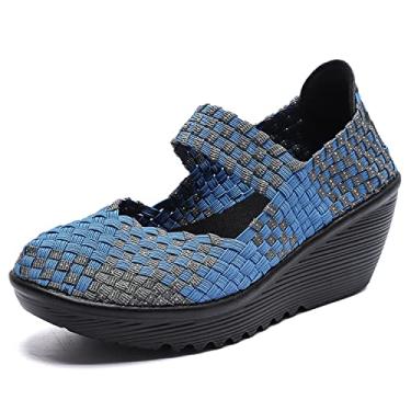 Imagem de Touchmosees Sandálias femininas plataforma plataforma tecidas Mary Jane sapatos confortáveis para caminhada, 889/Azul, 6.5