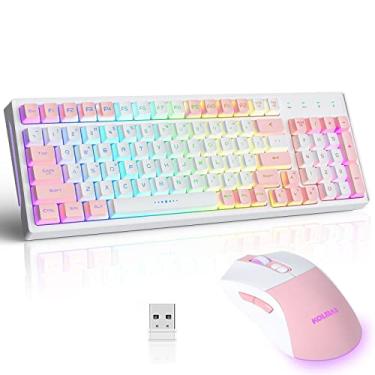 Imagem de CK98 Combo teclado e mouse recarregável sem fio, teclado branco RGB com 98 teclas, mouse de duas cores com 3200DPI para PC Mac Gamers (branco/rosa)