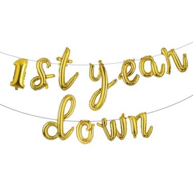 Imagem de 1st Year Down Banner Balloon, First Birthday,Football Theme Birthday Party,1st Year Down Football Baby shower Party Decorations (L 1ST YEAR DOWN Gold)