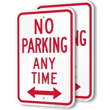 Imagem de SmartSign Placa No Parking Anytime com seta bidirecional - pacote com 2, 30,5 x 45,7 cm, composto de alumínio (ACM) de 80 mm de espessura, furos pré-perfurados, vermelho e branco, feito nos EUA