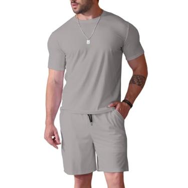 Imagem de Uni Clau Conjunto masculino de 2 peças, moda verão, agasalhos, casual, camisa e shorts, Cinza, GG