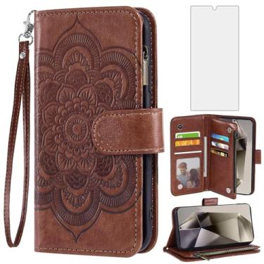 Imagem de Asuwish Capa de telefone para Samsung Galaxy S24 Ultra 5G capa carteira com protetor de tela de vidro temperado e suporte de cartão de crédito com flor flip suporte acessórios de célula S24Ultra 24S S