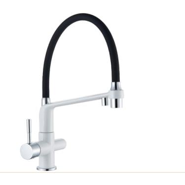 Imagem de Filtro torneira da cozinha ouro escovado 360 giratória torneiras de água pura para cozinha preto pull down purificação misturador água, cromo branco