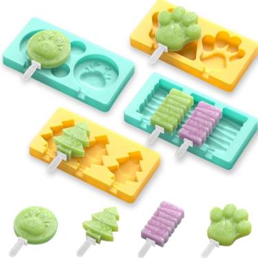 Imagem de Moldes de picolé de desenho animado infantil - pacote com 4, moldes de silicone de grau alimentício de 10 cavidades, com palitos reutilizáveis, design plano antiaderente, fácil de liberar, empilhável