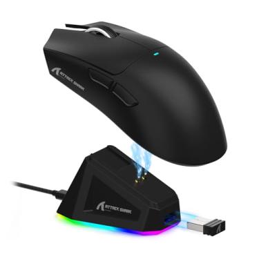 Imagem de ATTACK SHARK X11 Mouse sem fio leve, 62g, RGB, conexão tri-modo (2.4G/USB-C/BT), 22K DPI, sensor PAW3311, 5 botões programáveis, base de carregamento RGB, compatível com PC/Mac-Preto