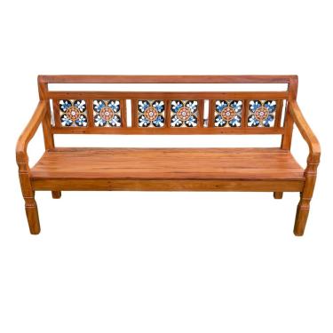 Imagem de Banco Namoradeira 3 Lugares Ladrilho Azul Madeira Peroba Rosa  Sudeste Rústico