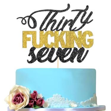 Imagem de Thirty Seven Cake Toppers – Decoração de bolo de feliz aniversário de 37 anos, suprimentos fabulosos para festa de aniversário (preto e dourado)