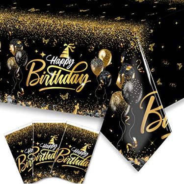 Imagem de Decorações de feliz aniversário – toalha de mesa dourada e preta, capas de mesa descartáveis de plástico retangular para homens e mulheres, festa de aniversário de 90, 80, 70, 60, 50, 40, 30 anos (3