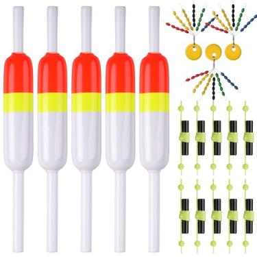 Imagem de SILANON Kit de bobinas de pesca boias flutuantes de madeira balsa boias com batentes de borracha boia flutuante para peixe tipo peixe Walleyes truta pesca robalo