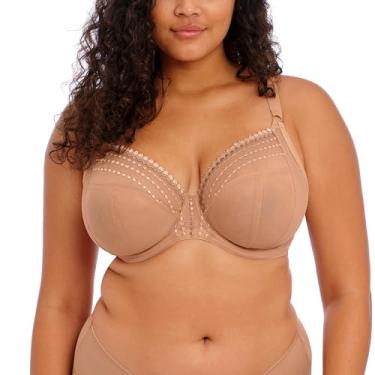 Imagem de Elomi Sutiã feminino Matilda Plunge com três peças, bojos de malha transparente, painéis de suporte lateral, gancho em J para costas nadador DD+ sutiãs, Cafe Au Lait, 36K