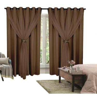 Imagem de Cortina Corta Luz 2,00M x 2,20M Com Voil Tabaco - Ibitinga Decora