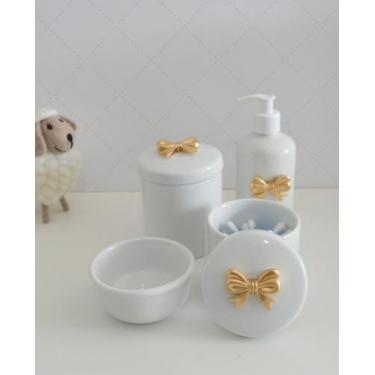Imagem de Kit Higiene Porcelana Bebê Bandeja Banho Quarto K016 Laço - Ciranda Ar
