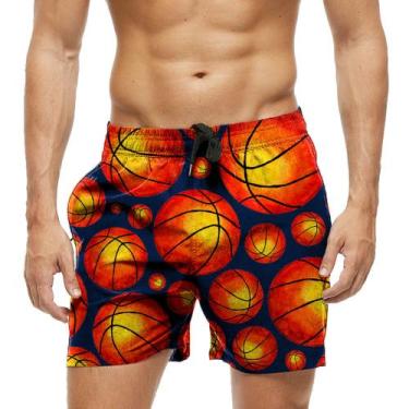 Imagem de Short Praia Shorts Banho Bermuda Verão Bola Basquete Laranja Pintura 1