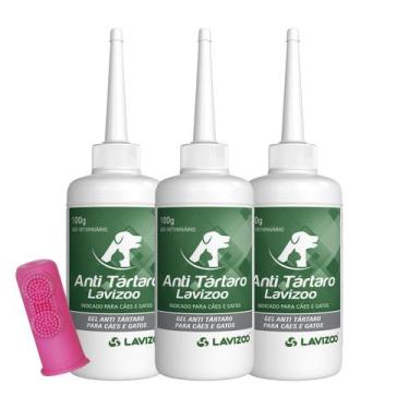 Imagem de Kit 03 Gel Anti Tártaro 100g Lavizoo c/ Dedeira Pet Silicone Cães e Ga