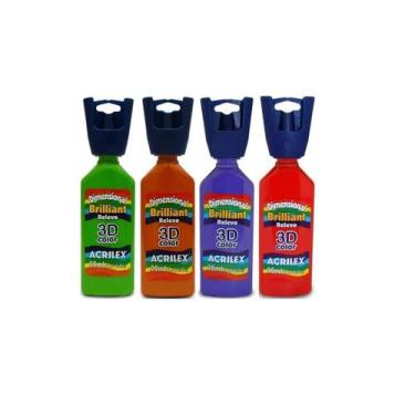 Imagem de Kit 3 Tinta Dimensional Brilhante Relevo 3d 35ml a Sua Escolha Acrilex