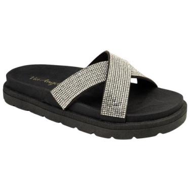 Imagem de Tamanco Feminino  X Strass Dia a Dia Confortável Via Angel 8301, Preto