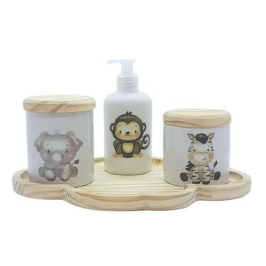 Imagem de Kit higiene bebê 4 peças Safari - Bandeja Nuvem - 101 - Genérico