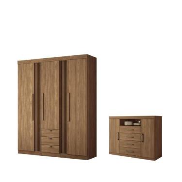Imagem de Kit Guarda Roupa e Cômoda Denver Jatoba - CasaH