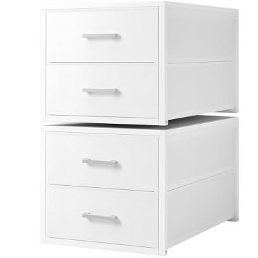 Imagem de BOLUO Gavetas de armazenamento empilháveis, organizadores estreitos de armário e tecido de armazenamento, cômoda branca com 2 gavetas para quarto, 2 pacotes modernos