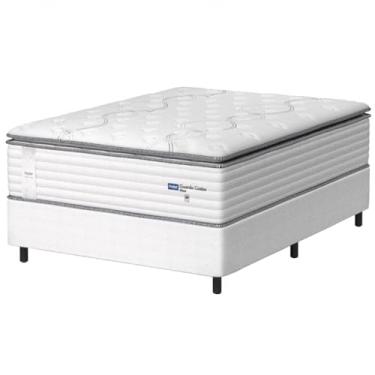 Imagem de Cama Box Casal Colchão Molas Guarda Costas Max Com Pillow Probel 138x188x78cm (Branco/Cinza)