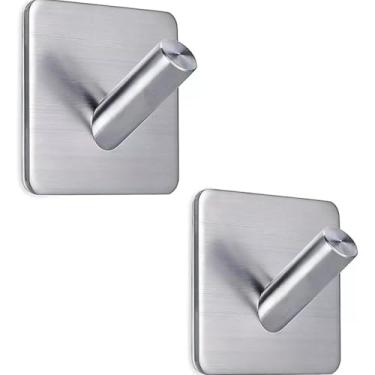 Imagem de kit 2 Ganchos Adesivos de Parede em Aço Inox Madeira Vidro Porcelanato Parede 5,5cm (Kit com 2 Unidades) - Cor Inox - TYDA