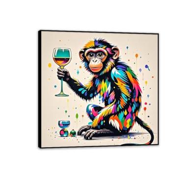Imagem de Arte de parede de macaco grande Street Graffiti Canvas Decoração de parede abstrato rabisco sábio macaco emoldurado impressões de arte banksy pôster decoração de quarto para homens 30 x 30 cm (12 x 12