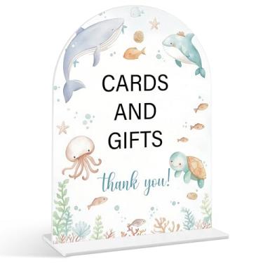 Imagem de Placa de cartões e presentes - Placa de chá de bebê sob o mar, 1 pacote de placa acrílica em arco com suporte, decoração de mesa de festa reveladora de gênero, criaturas marinhas oceânicas suprimentos