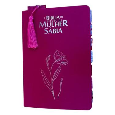 Imagem de Biblia da Mulher Sabia de estudos Magnolia pink couro com Abas + Marca