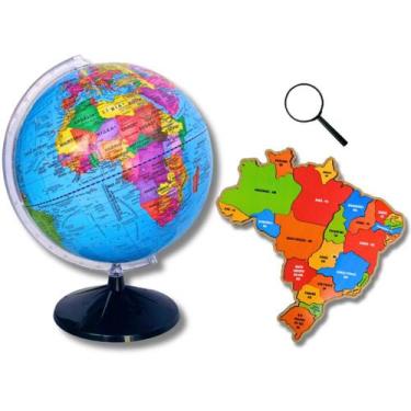 Imagem de Globo Terrestre Politico Giratório + Quebra Cabeça Mapa Do Brasil Giga