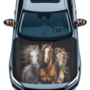 Imagem de Pirexcny Conjunto de capa protetora de capô de carro com estampa de cavalo capa de capô moderna com capas de espelho de gelo de neve fáceis de instalar capas de capô para carros à prova d'água