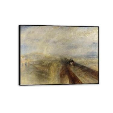 Imagem de Arte de parede em tela, pinturas famosas, pôster, chuva, vapor e velocidade, reproduções famosas de pinturas a óleo para decoração de sala de estar, 50 x 40 cm (20 x 16 pol), moldura preta