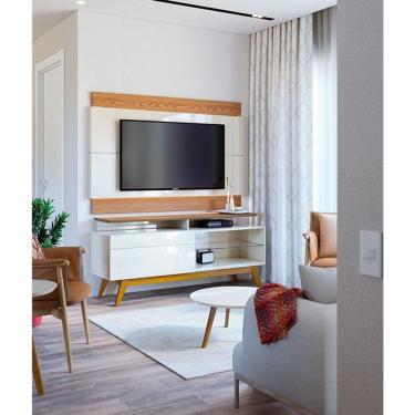 Imagem de Rack Bancada 1 Gaveta Com Nicho E Painel Para Tv Ambiente Classic 1.4 Off White Freijó - Imcal