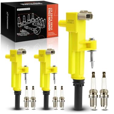 Imagem de A-Premium (amarelo) Pacote de 3 bobinas de ignição e 6 velas de ignição de irídio compatíveis com Ram 1500, Dakota e Jeep Grand Cherokee WK, Liberty, Commander e Dodge Ram 1500, Durango, Nitro, Dakota