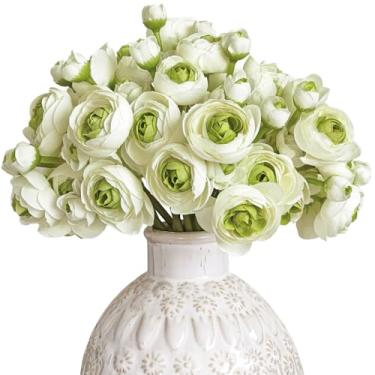 Imagem de Letjolt Ranunculus Flor artificial 18 peças de seda verde ranúnculo casamento buquê de noivado centros de mesa arranjos decoração de chá de panela, decoração de casa, verde