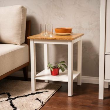 Imagem de Mesa Lateral Madeira Maciça Vanilla Yescasa Amêndoa/branco
