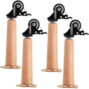 Imagem de Pernas De Móveis De Substituição De Madeira 4 Pcs, Pernas De Móveis De Madeira Com Roda Universal, Pés De Sofá Cônicos Pernas De Banco, Pernas De Cadeira Ele, Vertical, 25+6.2 cm