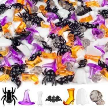 Imagem de Prehalpty Enchimento de vaso de Halloween de 250 peças – Enchimento sensorial de acrílico de Halloween com aranhas, morcegos, caveiras, fantasmas, chapéus de bruxa, botas e ossos, mini estatuetas de
