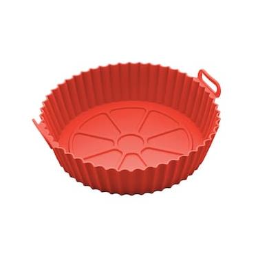 Imagem de Forma Redonda de Silicone para Air Fryer Lyor 19cm Antiaderente Flexível Resistente Vermelha