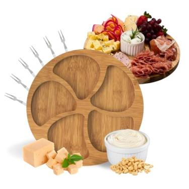 Imagem de Kit Petisqueira de Madeira Redonda com Garfinhos para Petiscos e Ramekin