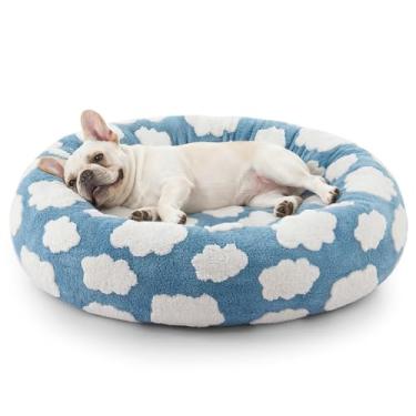 Imagem de JOEJOY Cama para cães pequenos donut, camas redondas para gatos internos com capa lavável removível, cama ortopédica fofa para filhotes de cachorro com pelúcia Jacquard felpuda e parte inferior